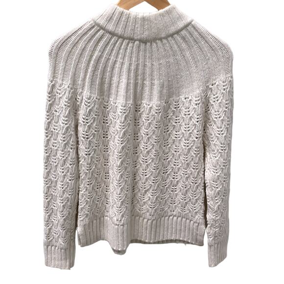 Madewell Pointelle Stitch-Mix Mockneck Merino wool blend Sweater S Antique Cream - Picture 2 of 13